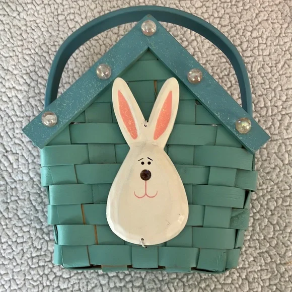 Easter Basket Kids Woven Wood with Handle Bunny Face - Picture 8 of 10